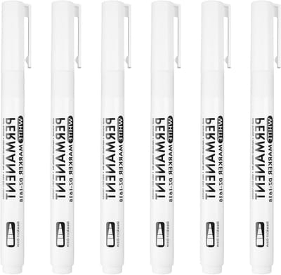 Permanent Markers, Acrylic Pens, 2 mm Wire Width, 6 Pieces, White, Quick-Drying, Waterproof, Quick-Drying, for Stone - ShopVlot