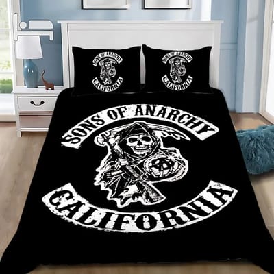 Sons Of Anarchy Retro Dekbedovertrek Kussensloop Beddengoed Set Volwassen Jongen Meisje Slaapkamer Decoratie Kinder Cadeau Enkel Dubbel Maat US Twin(172x218cm)