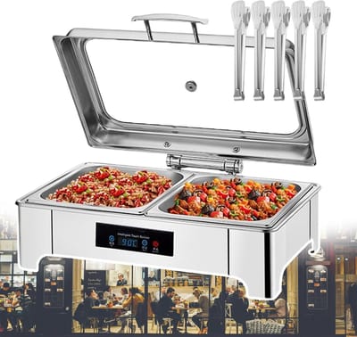 Elektrische Warmhoudschotel - Buffetset Warmhoudplaat - Gerechten Warm Houden - Instelbare Temperatuur Touchscreen - 135 Liter Eetkom - Roestvrijstaal
