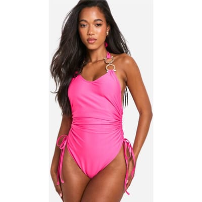 boohoo Dames Diamante Gold Trim Geruicht Badpak | Roze | Maat: 34