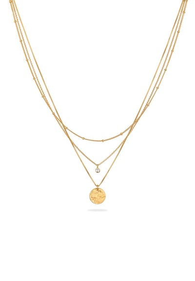Elli - Halsketting - Ketting Laag Dames Platelet Hanger Venetiaanse Ketting Glaskristallen Xirius Geslepen Wit 925 Sterling Zilver Zomer / Strand Goud 40 cm -