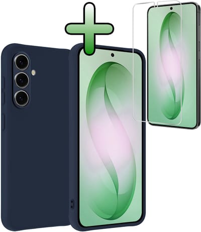 Hoesje Met Screenprotector - Geschikt voor Samsung Galaxy S26 - Sterk & Shockproof - Back Cover - Siliconen Case - Telefoon Hoes - Donkerblauw