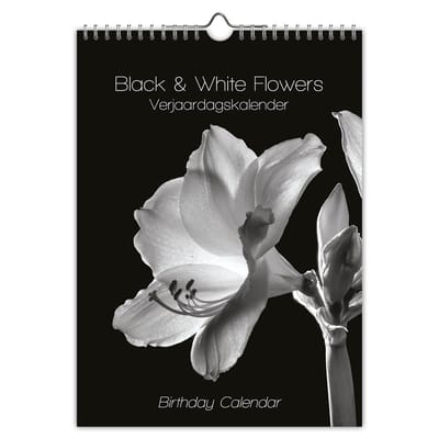 Black and white flowers verjaardagskalender - A4