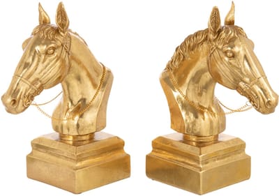 J-Line boekensteun Op Voet Paardenhoofd - polyesin - goud - set van 2