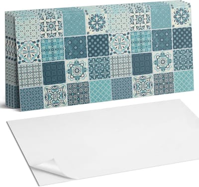 Coloray Plaktegels - Patronen in geometrische mozaïek Wandtegel Zelfklevend - 60 cm x 30 cm - Turkoois Plaktegels - 6 stuks - Rechthoek PVC Tegels - Plaktegels Keuken - Zelfklevende Vloertegels Badkamer - Vinyl Tegels Zelfklevend - Portugese Tegels