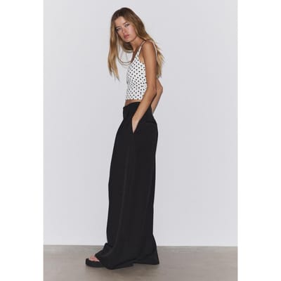 Stradivarius Nette broek met wijde pijpen en plooien  Zwart 32