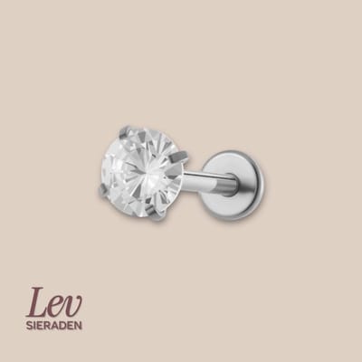 Lev Sieraden - 1.2 x 8 mm Titanium Push Pin Labret met 3 mm brilliant zirkonia - Zilver kleurig - Zirkonia - Chaton - neuspiercing - tragus piercing - lippiercing - tragus piercing - Oor piercing - Helix - antie alergie nikkelvrij Piercing