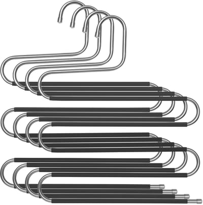 SONGMICS - Kledinghangers - Broekenhanger Set van 4 - Metalen Meervoudige Hanger - Antislip S-vorm - Voor 5 Broeken