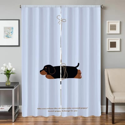 Raam Keukengordijnen voor Woonkamer 2 Stuks Verduisterende Gordijnen Deurgordijn Cartoon Teckel Slaapkamer Decoratie Scheidingswand W50xH70cmx2pcs-CL white
