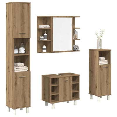 vidaXL - 4-delige - Badkamermeubelset - bewerkt - hout - artisanaal - eikenkleur