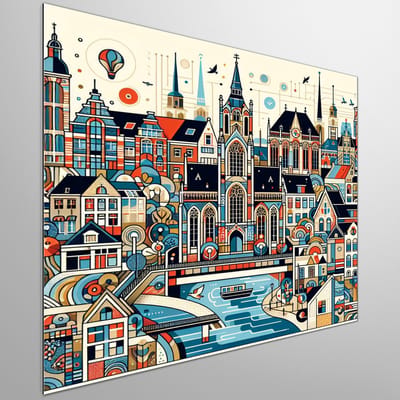 Modern groningen schilderij | Groningen's Contemporary Fusion: A Vibrant Expression of Artistic Innovation | Kunst - 40x40 centimeter op Dibond | Foto op Dibond