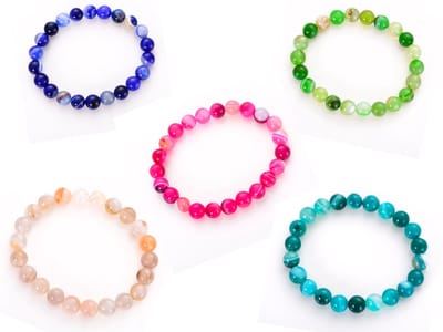 Bixorp Gems Botswana Agaat Armbanden Set - Roze + Blauw + Groen + Wit + Malachietgroen Kralenarmband