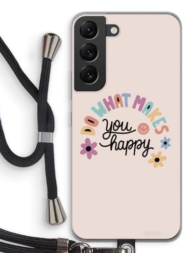 Case Company® - Hoesje met koord geschikt voor Samsung Galaxy S22 hoesje met Koord - Happy days - Telefoonhoesje met Zwart Koord - Bescherming aan alle Kanten en Over de Schermrand