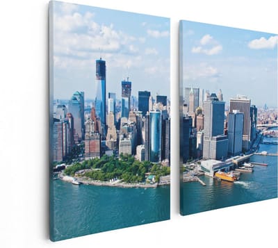 Artaza Canvas Schilderij Tweeluik New York Als Een Eiland Vanuit De Lucht - 80x60 - Foto Op Canvas - Canvas Print