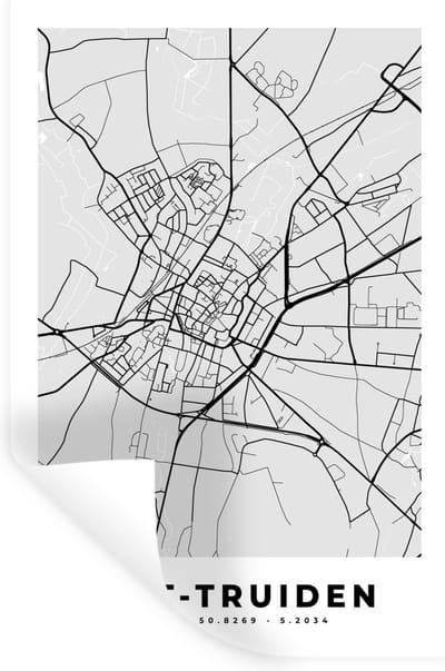 Muurstickers - Sticker Folie - Plattegrond – Sint Truiden – Zwart Wit – Stadskaart - Kaart - 20x30 cm - Plakfolie - Muurstickers Kinderkamer - Zelfklevend Behang - Zelfklevend behangpapier - Stickerfolie