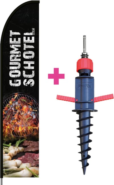 Beachflag - Gourmet Schotel #2 - Vlag + Grondboor + Rotator + Hengelsysteem + Draagtas - Actievlag.nl