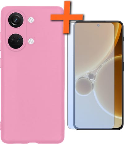 Hoes - Met Screenprotector - Geschikt voor OnePlus Nord 3 - Sterk & Shockproof - Back Cover - Siliconen Case - Telefoon Hoes - Lichtroze