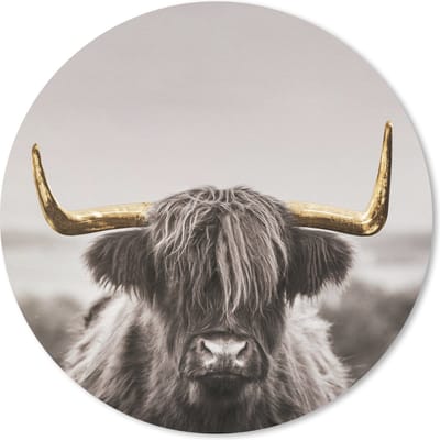 Muismat rond 20x20 cm - Mousepad Schotse hooglander - Goud - Hoorn - Ronde muismatten