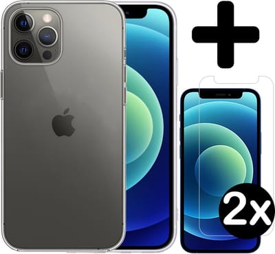 Hoesje - Met 2x Screenprotector - Geschikt voor Apple iPhone 12 Pro - Sterk & Shockproof - Telefoon Hoes - Back Cover - Siliconen Case - Telefoonhoes - Transparant