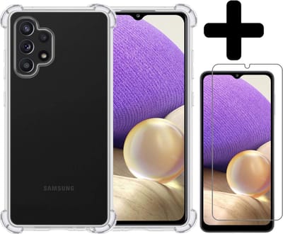 Hoesje - Met Screenprotector - Geschikt voor Samsung Galaxy A32 4G - Sterk & Shockproof - Siliconen Case - Back Cover - Telefoon Hoes - Shock Proof - Telefoonhoesjes - Transparant