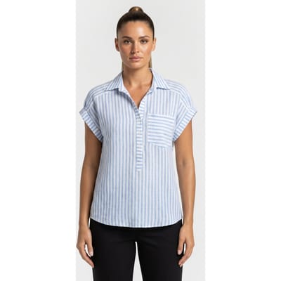 Brooks Brothers Regular Fit Printed Linen Blouse Light Blue Maat: M | Blouses Outlet | Dames | Blauw