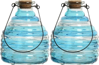 Decoris Wespenvanger/wespenval met hengsel - 2x - glas - blauw - D13 x H17 cm
