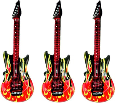 Krüger Opblaasbaar gitaar - 3x - met vlammen - 100 cm - speelgoed gitaar