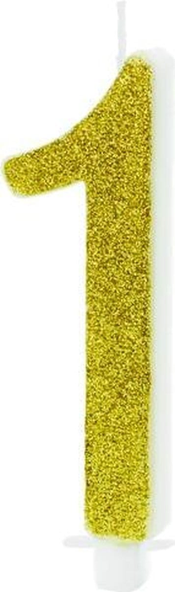 PartyDeco - Verjaardagskaars 1 Glitter Goud