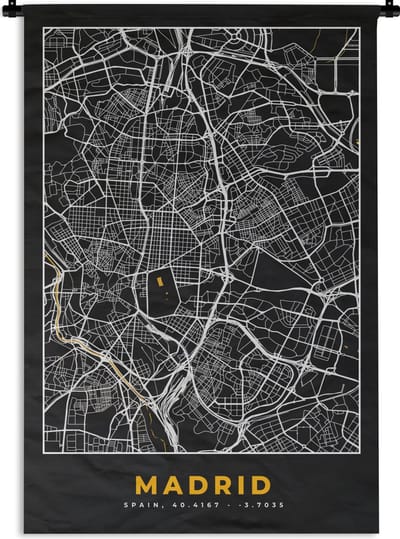 Wandkleed - Wanddoek - Madrid - Goud - Plattegrond - Stadskaart - Kaart - 120x180 cm - Wandtapijt