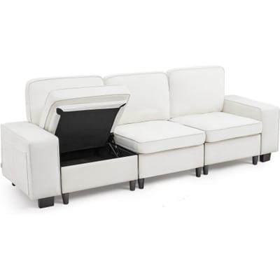 VEVOR Lounge Sofa, Modulaire Sofa met Opbergruimte eronder, Moderne Bank met Zijvakken en Metalen Frame, Slaapbank Ideaal voor Woonkamer, Slaapkamer, Appartement en Kantoor, Wit