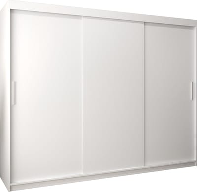 InspireMe - Kledingkast met 3 schuifdeuren, Modern-stijl, Kledingkast met planken (BxHxD): 250x200x62 - TORM 250 Wit Mat