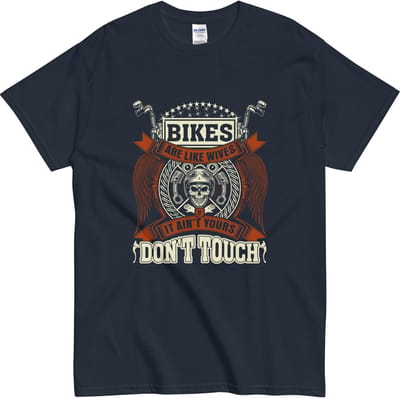 Don't Touch my Bike T Shirt - Vrouwen en Mannen - Motor Shirt met Skull en Vleugels - Blauw - M