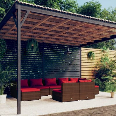 vidaXL - 9-delige - Loungeset - met - kussens - poly - rattan - bruin