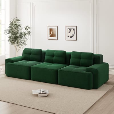 Wishdor - Modulaire Hoekbank - Diepe Zitting En Brede Armleuningen - Minimalistisch Ontwerp - Voor De Woonkamer - Ribstof - Groen - 3-Zits