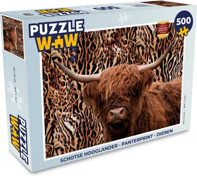 Puzzel Schotse hooglander - Panterprint - Dieren - Legpuzzel - Puzzel 500 stukjes
