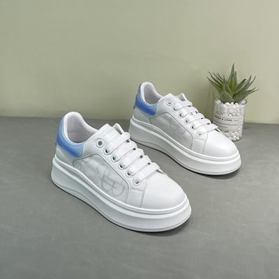 Dikke Zool Verhoogde Witte Schoenen Dames Lente Nieuw Echt Zacht Leer Mesh Ademend All-match Casual Sportschoenen 40 blauw