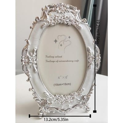 Ovaal Plastic Rozenbloem Fotolijst, Zilverkleurig of Goudkleurig, Willekeurige Foto Invoeging Cadeaus Verjaardag Afstuderen 4*6in wit