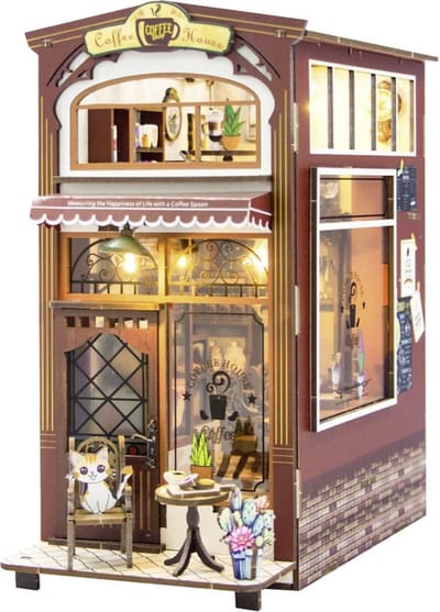 Hongda - Book Nook - DIY Miniatuur Huisjes - Modelbouwpakket - Houten Modelbouw - Tieners (14+) - Volwassenen - Houten Boekensteun - Coffee House (M2411)