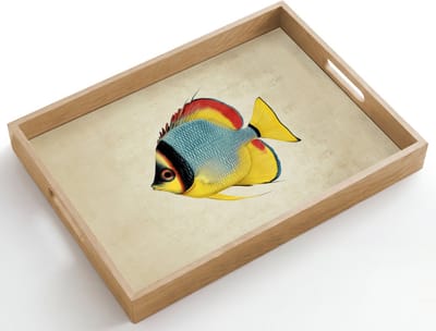 Dienblad hout 50x35 cm - Schootdienblad - Kleurrijk - Vis - Schubben - Illustratie - Borrelplank rechthoek - Plateau dienbladen