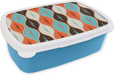 Broodtrommel Blauw - Lunchbox Retro - Cirkel - Design - Brooddoos 18x12x6 cm - Brood lunch box - Broodtrommels voor kinderen en volwassenen