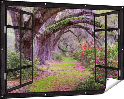 Gards Tuinposter Doorkijk Sprookjesbos - 150x100 cm - Tuindoek - Tuindecoratie - Wanddecoratie buiten - Tuinschilderij
