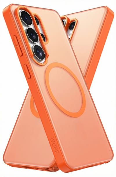 IYUPP Hoesje Geschikt voor Samsung Galaxy S26 Hoesje - Geschikt voor MagSafe - Shockproof Back Cover - Oranje Transparant