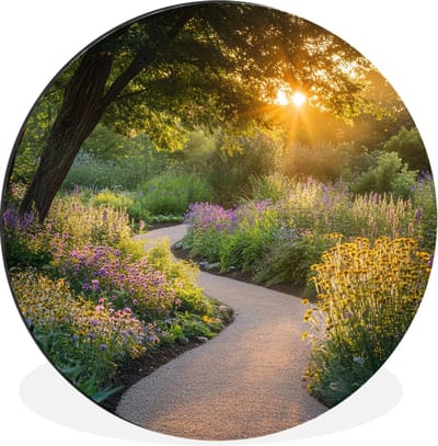 WallCircle - Wandcirkel - Muurcirkel - Pad - Bloemen - Park - Aluminium - Dibond - 30x30 cm - Binnen en Buiten
