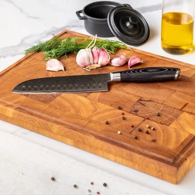 Shinrai Knives - Damast Pakka Wood 6-delige Messenset + Messenblok Cito dubbelzijdig - Vleesmes - Hakmes