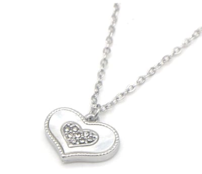 luxe ketting met bedel hart ingelegd in parelmoer - unieke necklace with heart and stones - stainless steel - waterproof - cadeau