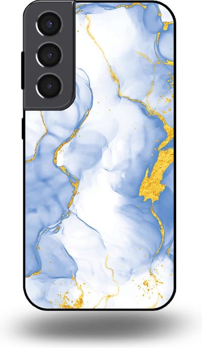 Smartphonica Telefoonhoesje Geschikt voor Samsung Galaxy S22 met Lichtblauw Goud Marmer Opdruk - TPU Backcover Case Lightblue Gold Marble Design geschikt voor Samsung Galaxy S22