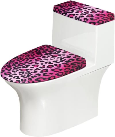 Toiletdeksel en Tankhoes Set - Toiletmat Beschermhoes - Badkamer Decoratie - Wasbaar en Herbruikbaar - 38-53 cm Lengte - Roze Luipaardprint