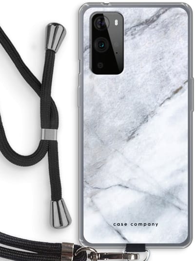 Case Company® - Hoesje met koord geschikt voor OnePlus 9 Pro hoesje met Koord - Witte marmer - Telefoonhoesje met Zwart Koord - Bescherming aan alle Kanten en Over de Schermrand