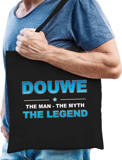 Naam cadeau Tasje voor Douwe - The man, The myth the Legend - katoenen - zwart - verjaardag - vaderdag - collega - vriendin