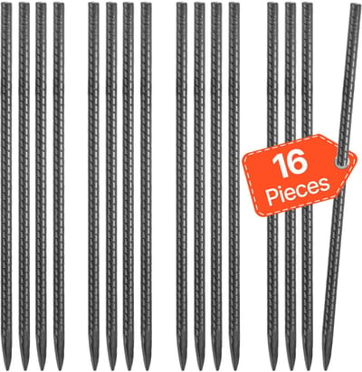 Grondankers - I-vormige grondpennen en tentharingen - Lengte 40,64 cm - Diameter 11,5 mm - Verzinkt Staal - Zware Kwaliteit - Set van 16 - Voor Tenten, Luifels en Trampolines